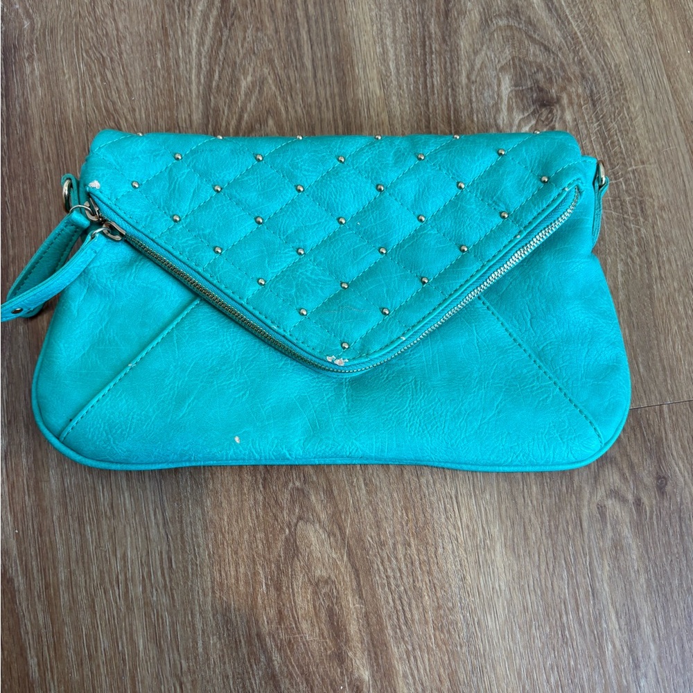 Street Level Teal Studded Clutch